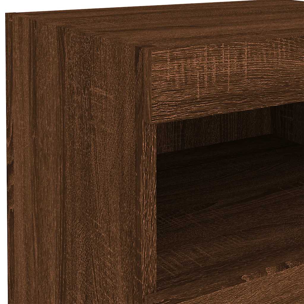 Mesas cabeceira c/ luzes LED 2pcs 50x40x45 cm carvalho castanho
