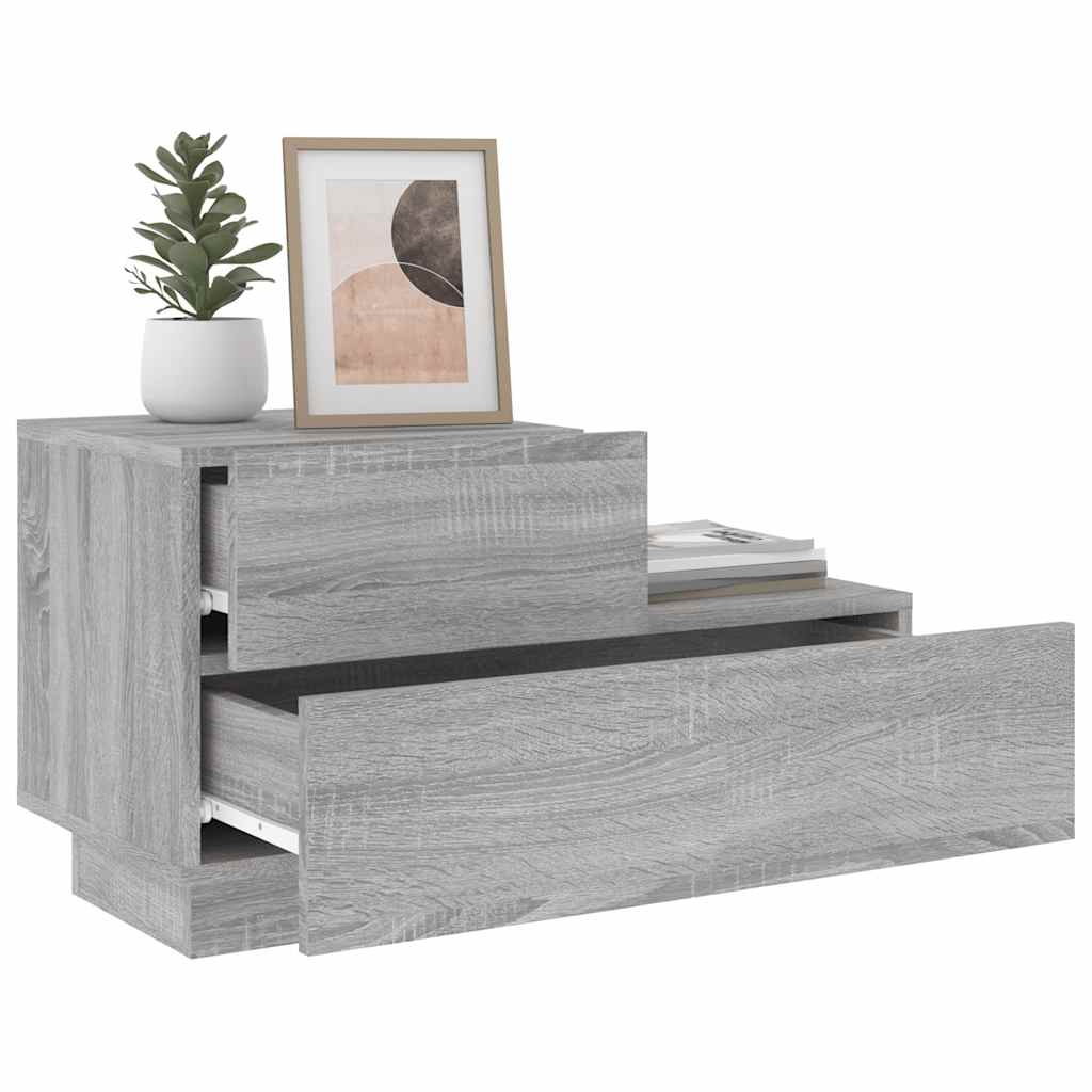 Mesa de cabeceira com luzes LED 70x36x40,5 cm cinzento-sonoma