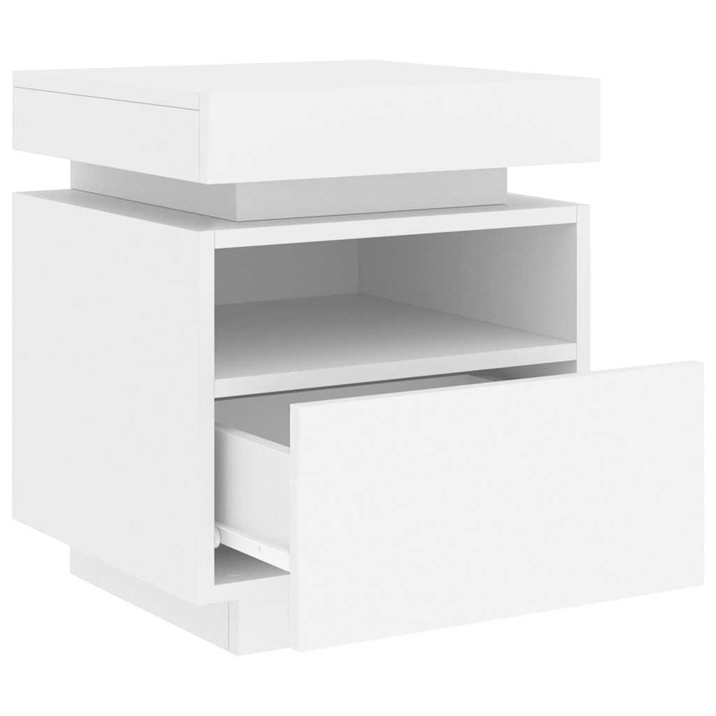 Mesas de cabeceira c/ luzes LED 2 pcs 40x39x48,5 cm branco