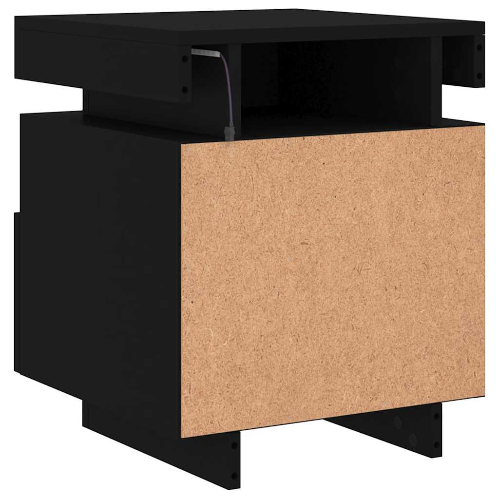 Mesas de cabeceira c/ luzes LED 2 pcs 40x39x48,5 cm preto
