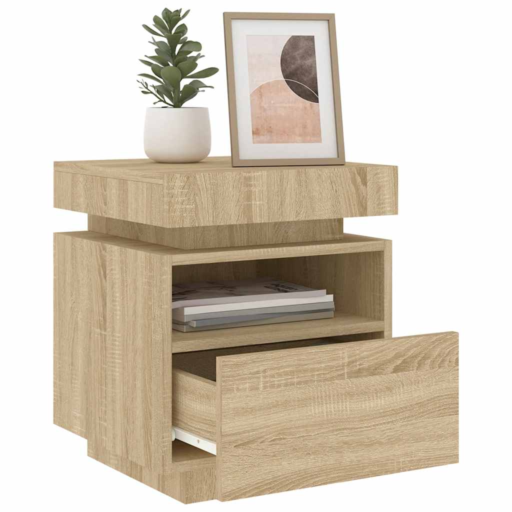Mesa de cabeceira com luzes LED 40x39x48,5 cm carvalho sonoma