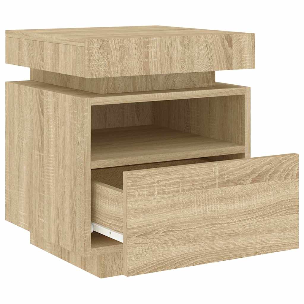 Mesas cabeceira c/ luzes LED 2 pcs 40x39x48,5cm carvalho sonoma