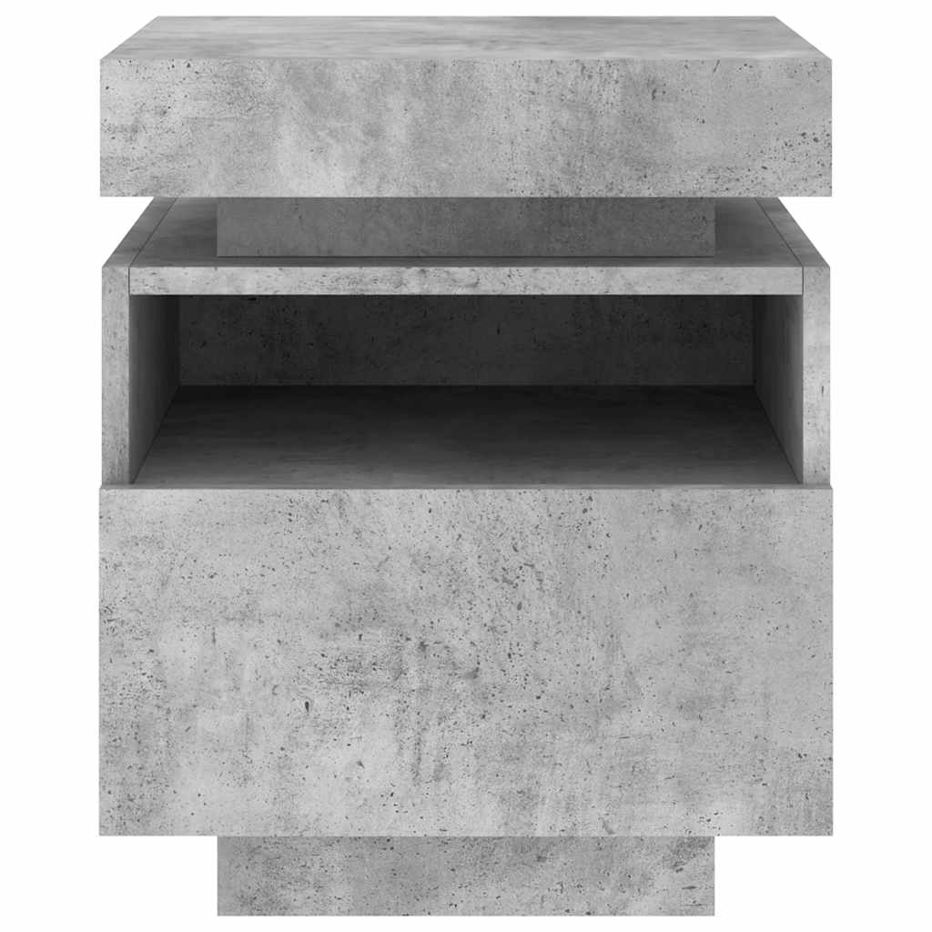 Mesa de cabeceira com luzes LED 40x39x48,5 cm cinzento-cimento
