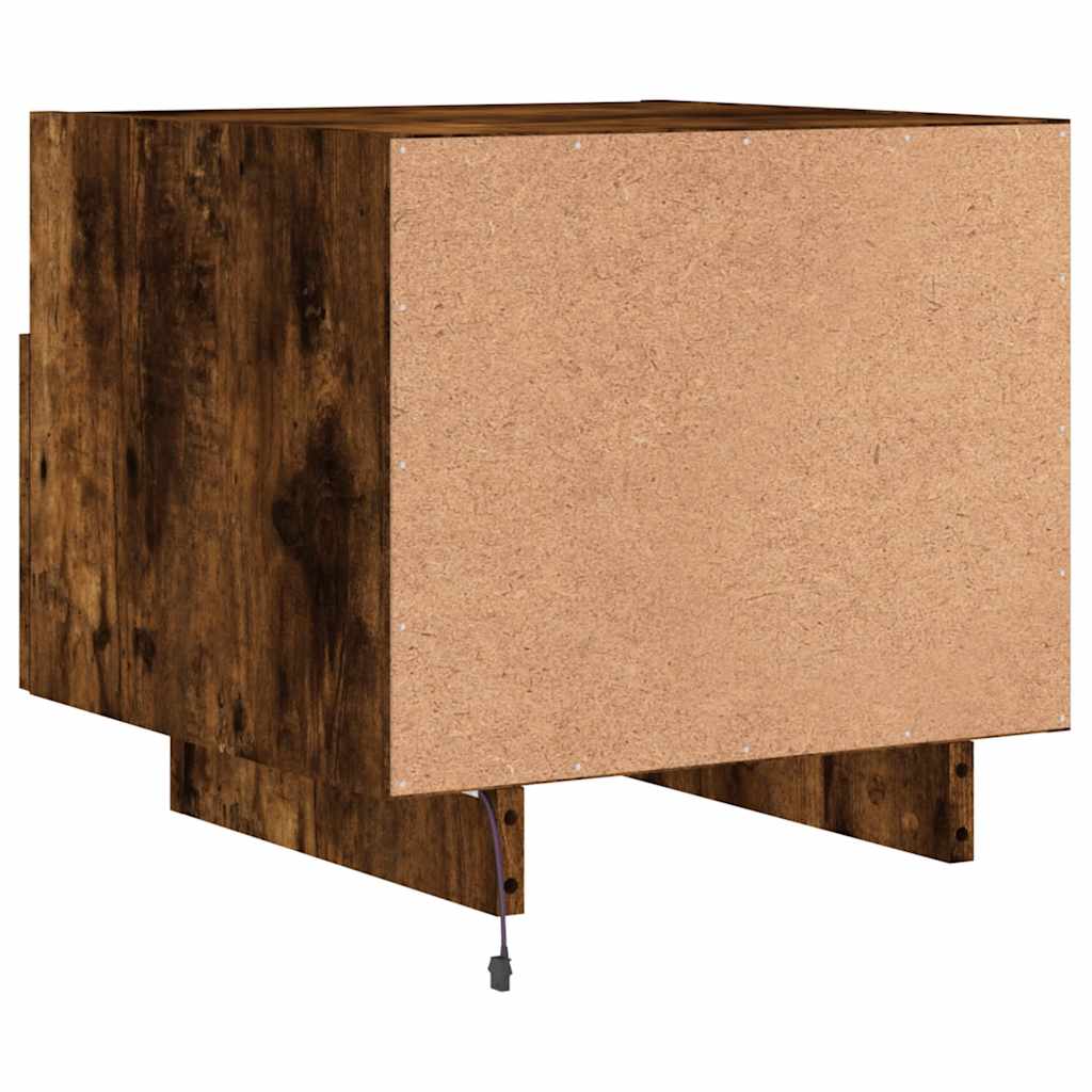 Mesa de cabeceira com luzes LED 40x39x37 cm carvalho fumado