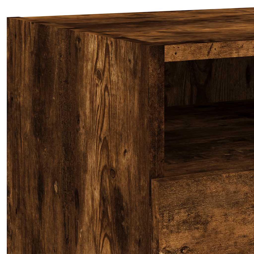 Mesa de cabeceira com luzes LED 40x39x37 cm carvalho fumado