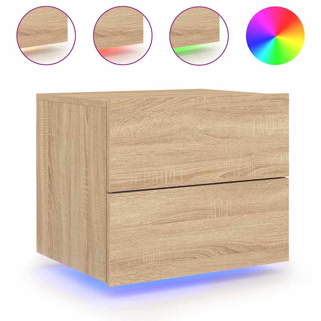 Mesas de cabeceira de parede com luzes LED 2pcs carvalho sonoma
