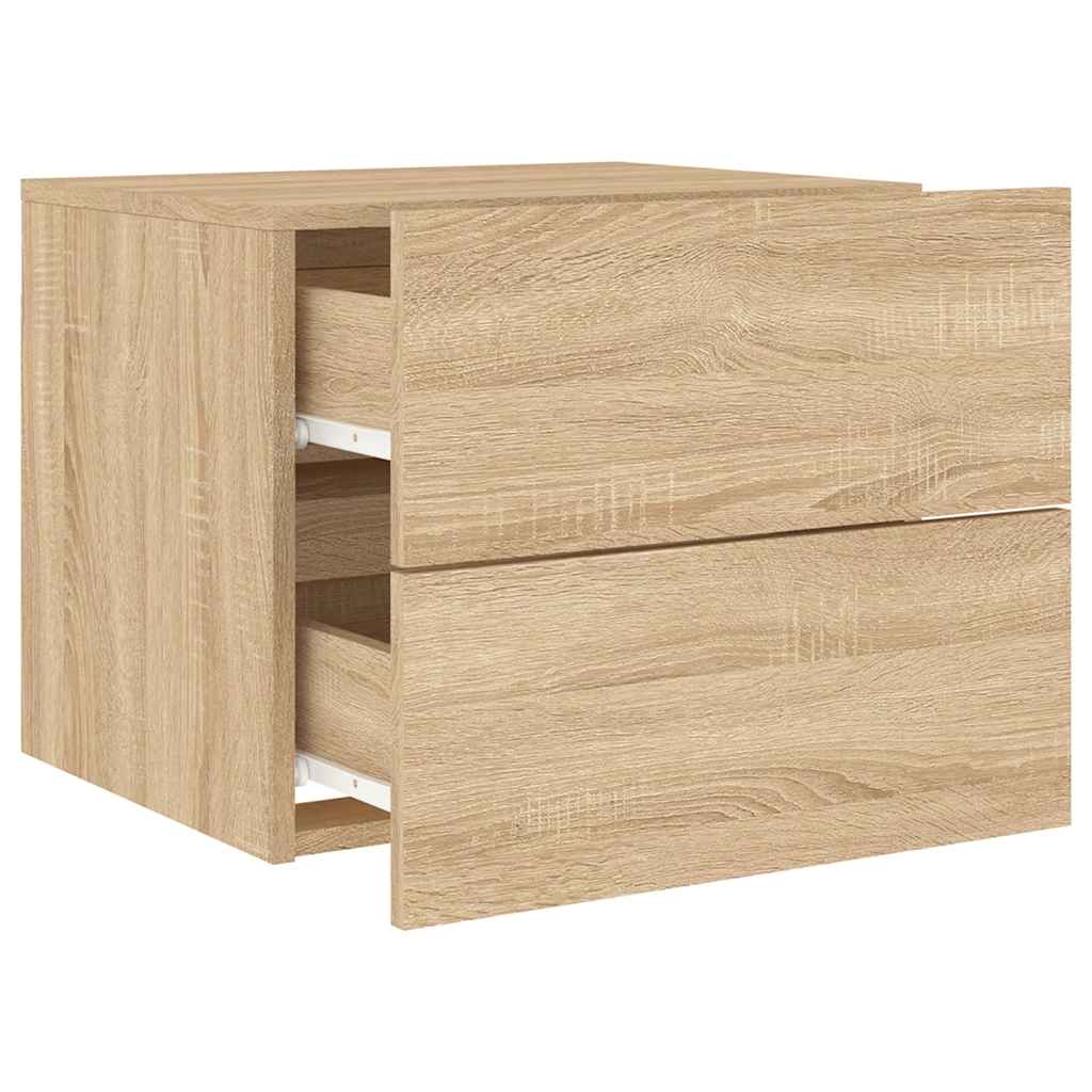 Mesas de cabeceira de parede com luzes LED 2pcs carvalho sonoma