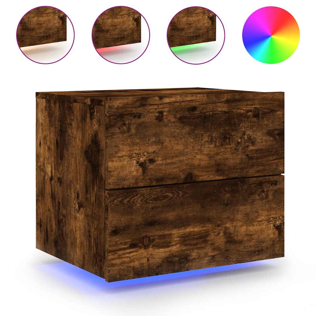 Mesas de cabeceira de parede com luzes LED 2pcs carvalho fumado