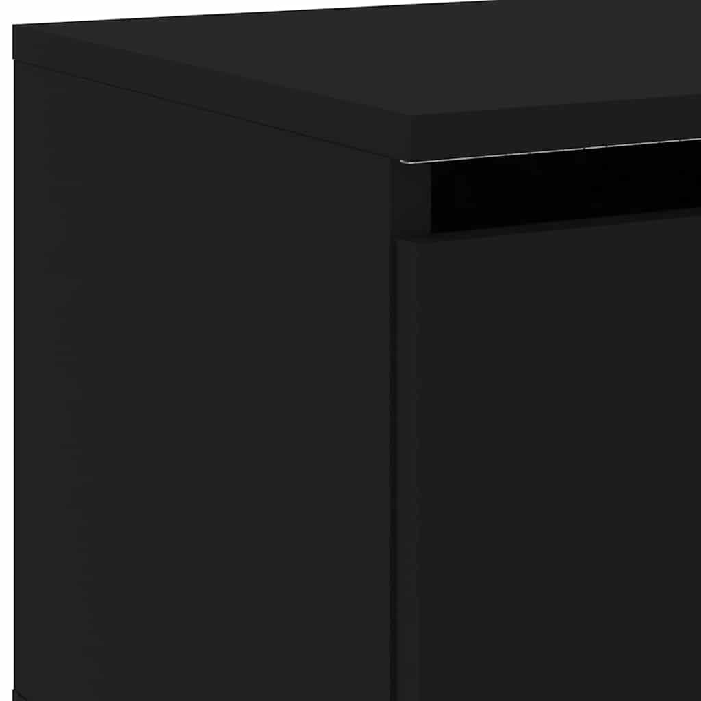 Mesas de cabeceira de parede com luzes LED 2 pcs preto