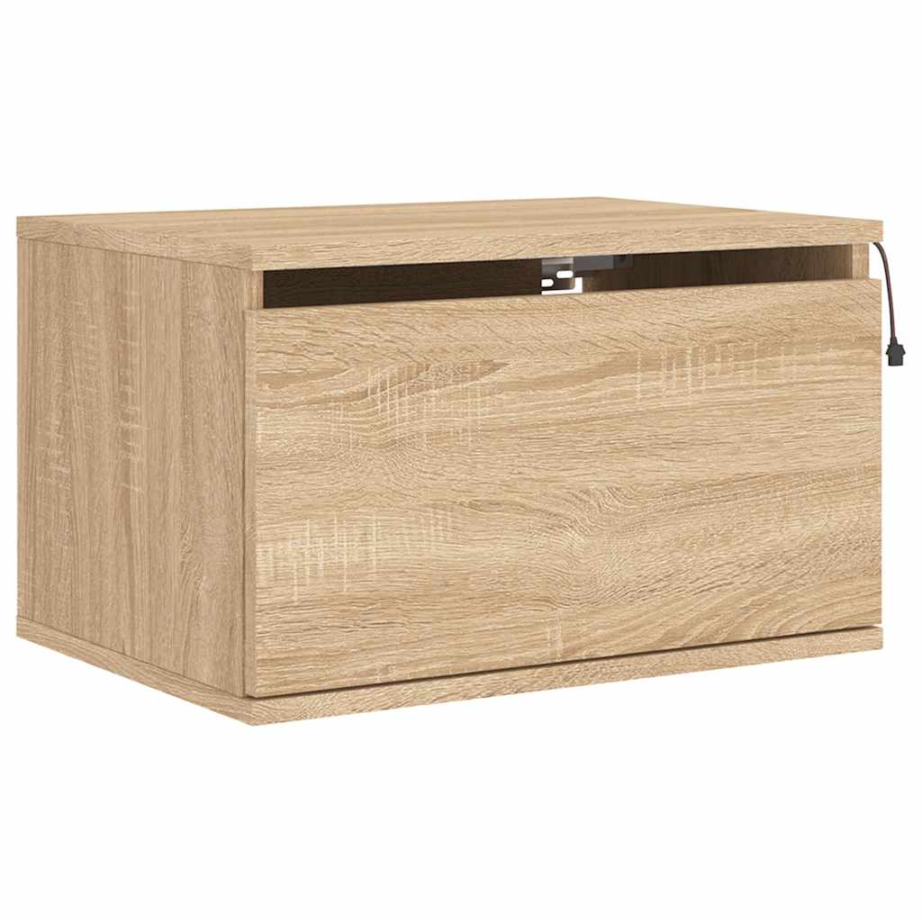 Mesa de cabeceira de parede com luzes LED carvalho sonoma