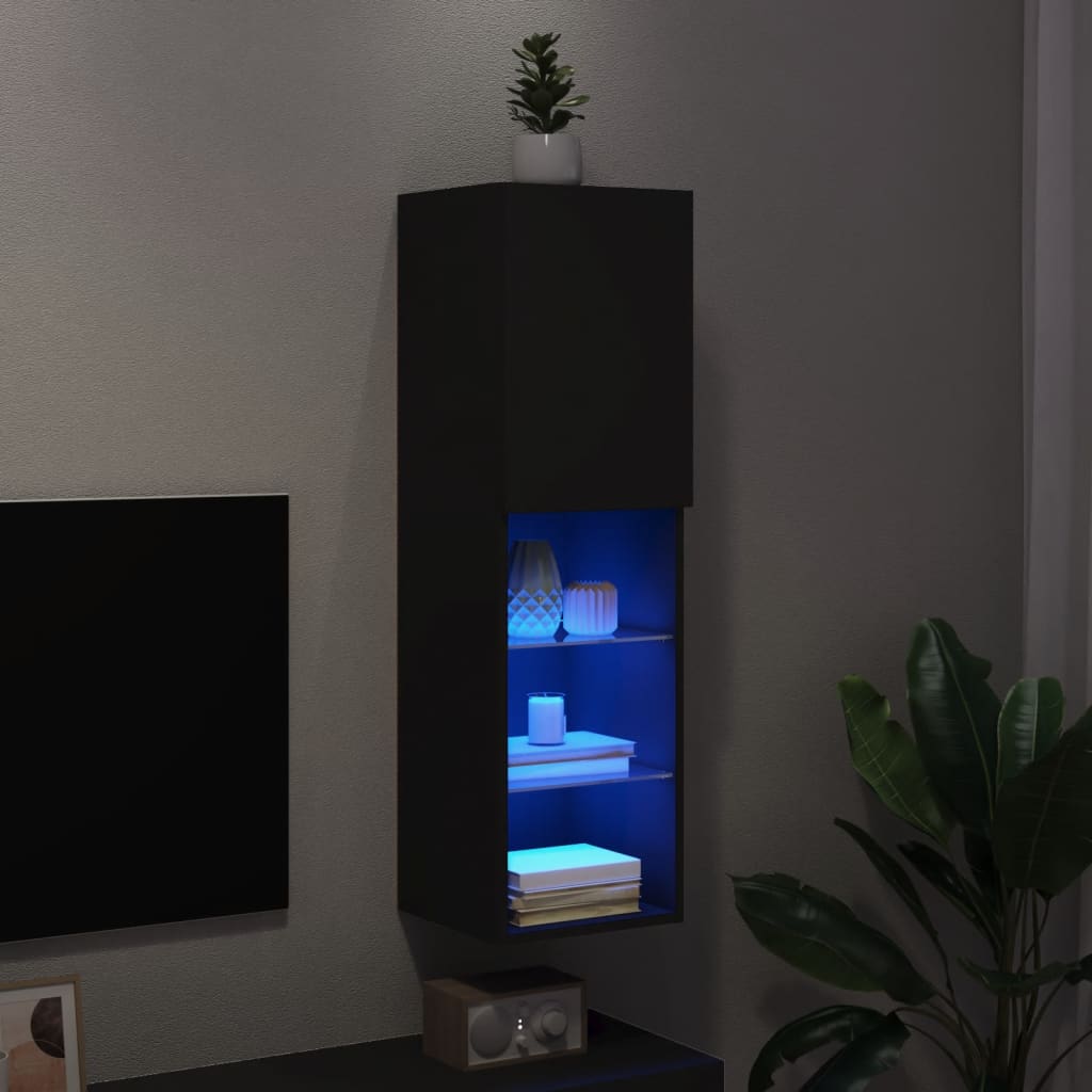 Móvel de TV com luzes LED 30,5x30x102 cm preto