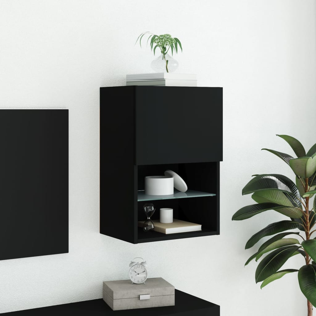 Móvel de TV com luzes LED 40,5x30x60 cm preto