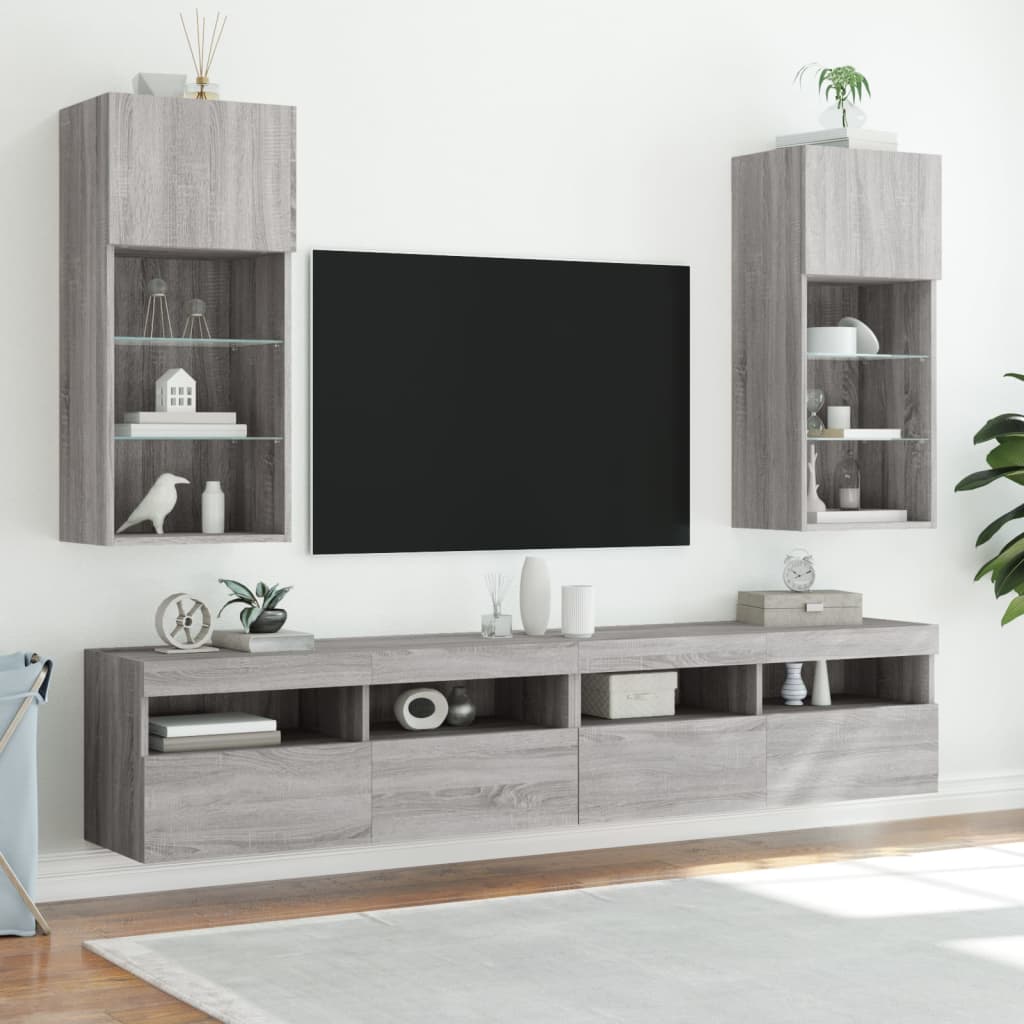 Móvel de TV com luzes LED 40,5x30x90 cm cinzento sonoma