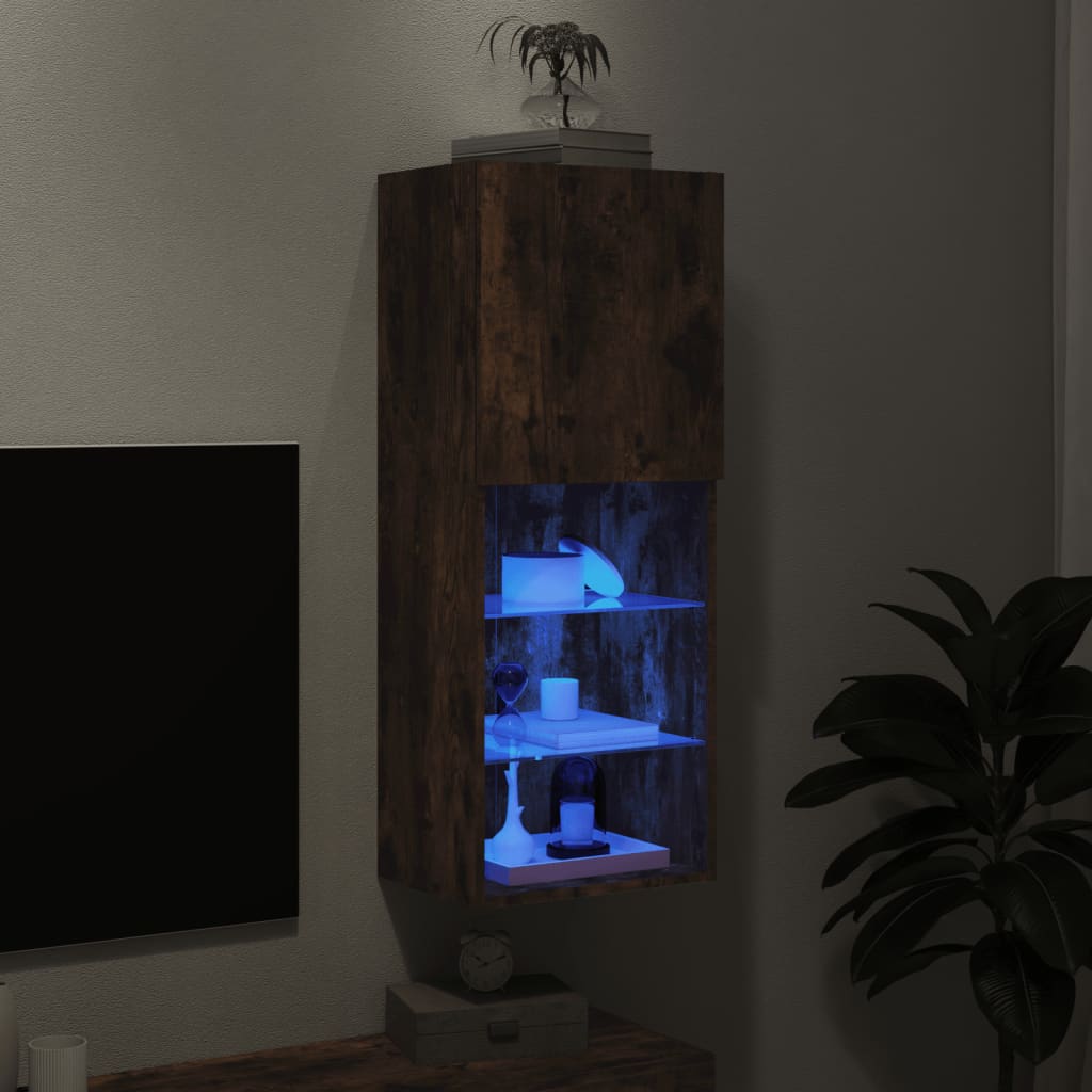 Móvel de TV com luzes LED 40,5x30x102 cm carvalho fumado