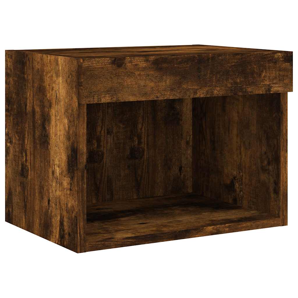 Mesa de cabeceira de parede com luzes LED carvalho fumado