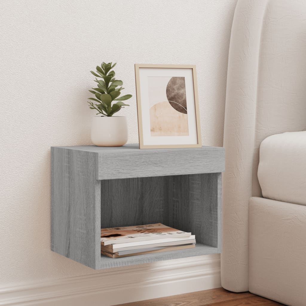 Mesa de cabeceira de parede com luzes LED cinzento sonoma