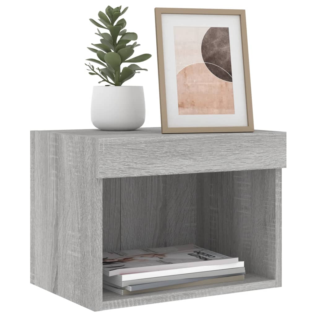Mesa de cabeceira de parede com luzes LED cinzento sonoma