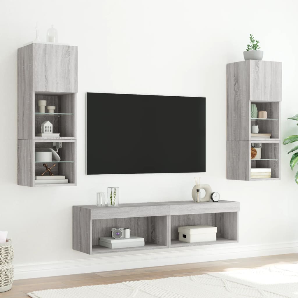 Móvel de TV com luzes LED 60x30x30 cm cinzento sonoma