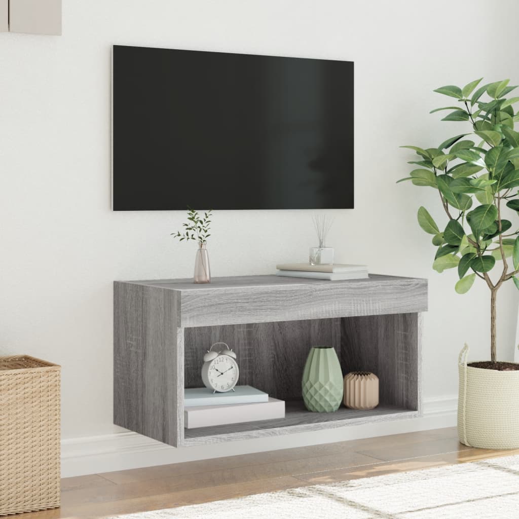 Móvel de TV com luzes LED 60x30x30 cm cinzento sonoma