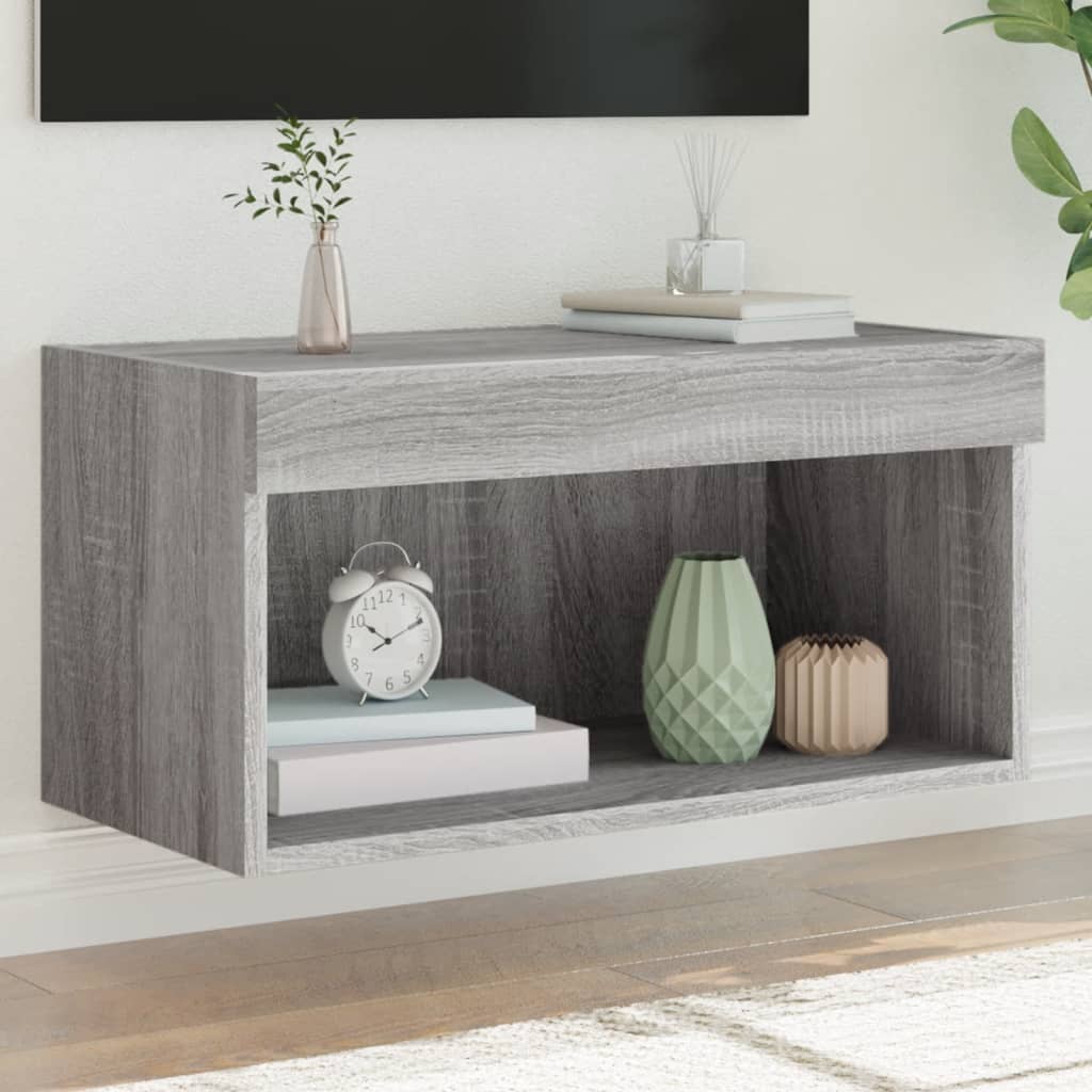 Móvel de TV com luzes LED 60x30x30 cm cinzento sonoma