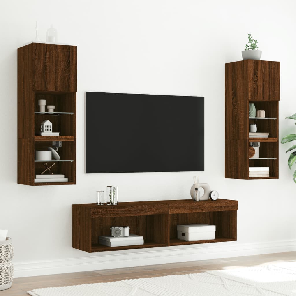 Móvel de TV com luzes LED 60x30x30 cm carvalho castanho