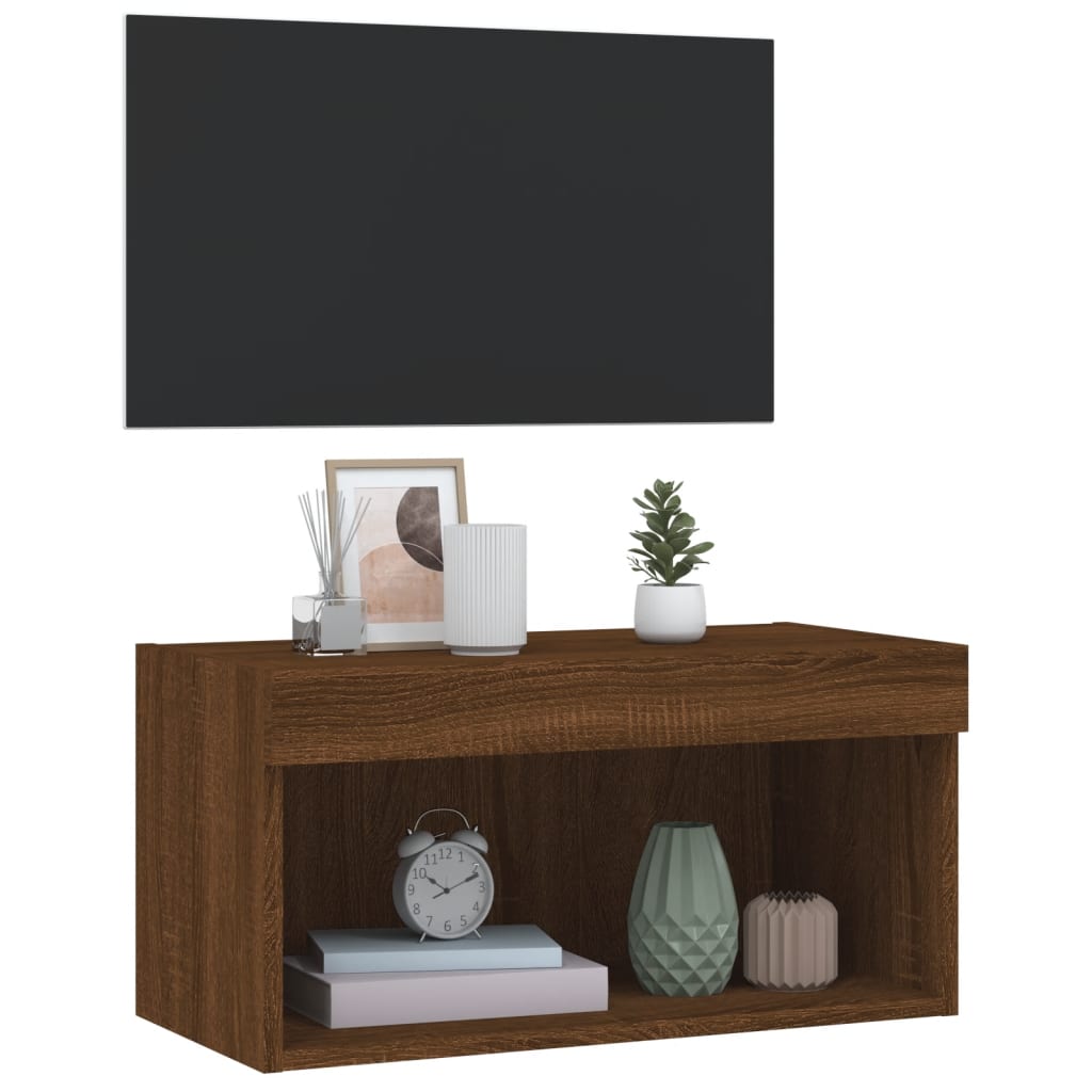 Móvel de TV com luzes LED 60x30x30 cm carvalho castanho