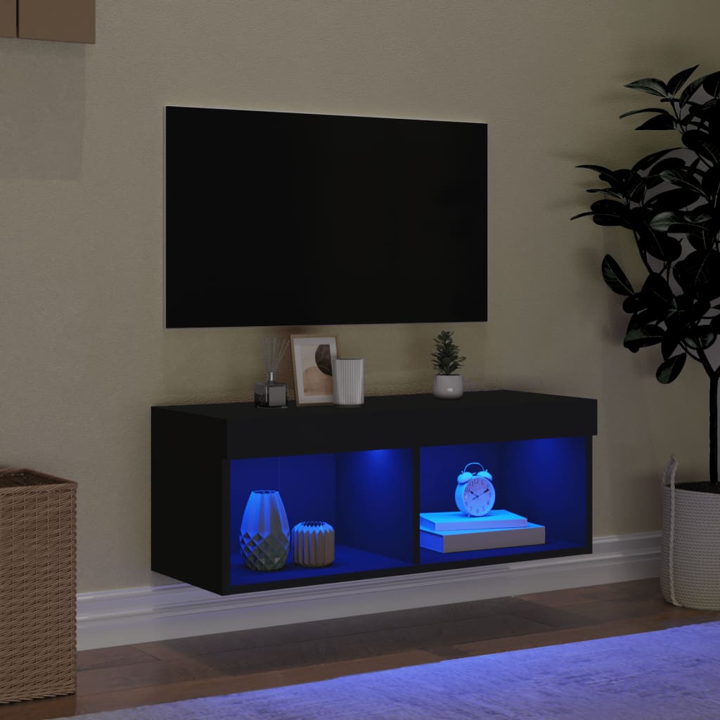 Móvel de TV com luzes LED 80x30x30 cm preto