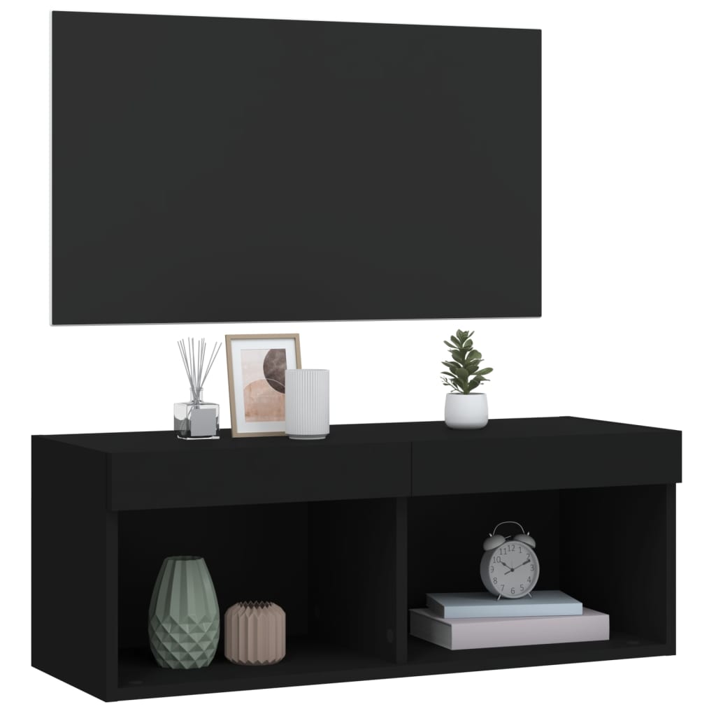 Móvel de TV com luzes LED 80x30x30 cm preto
