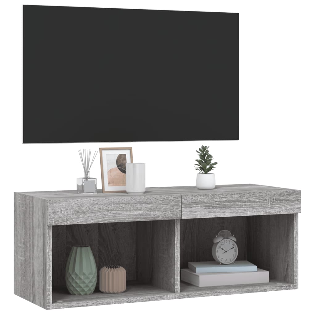 Móvel de TV com luzes LED 80x30x30 cm cinzento sonoma