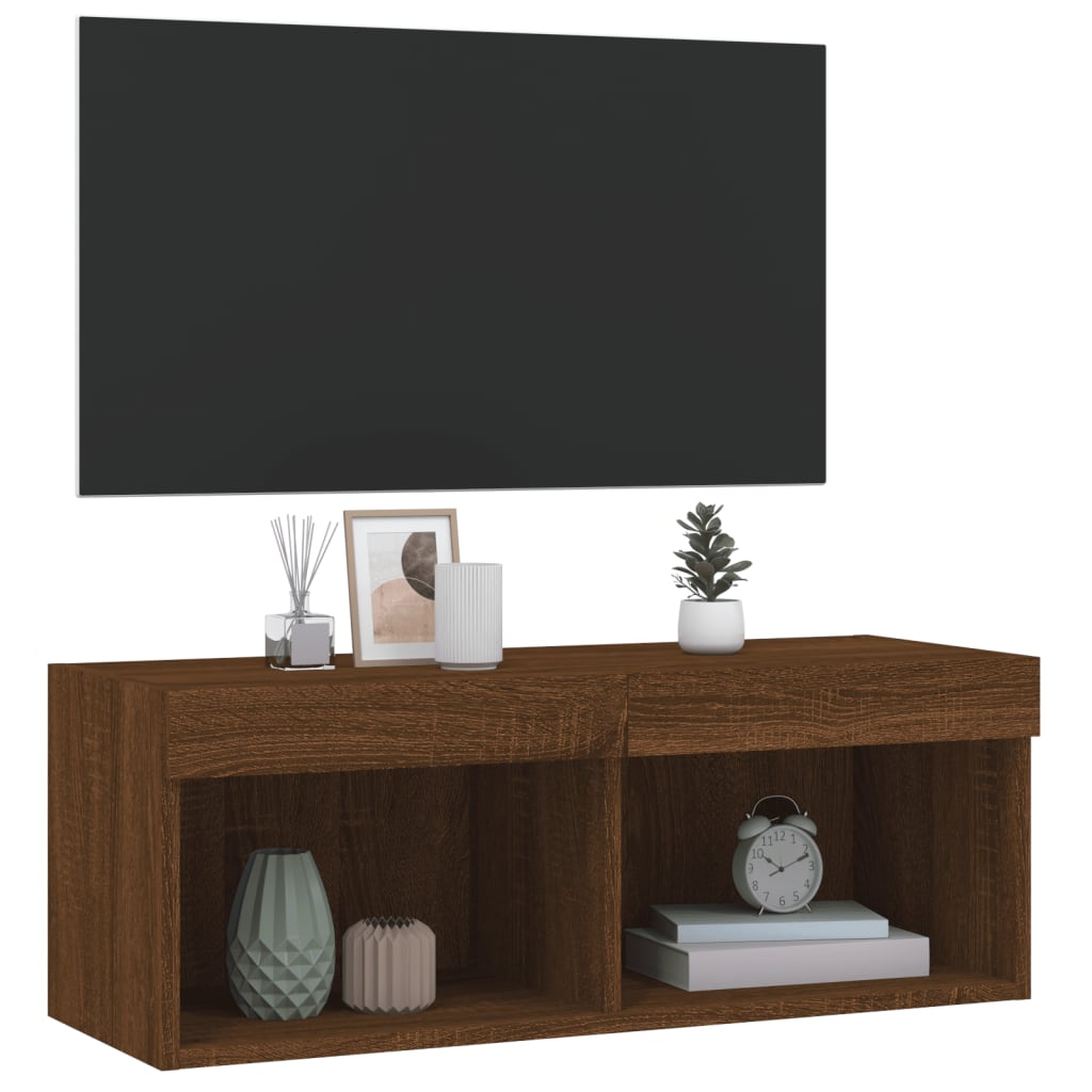 Móvel de TV com luzes LED 80x30x30 cm carvalho castanho