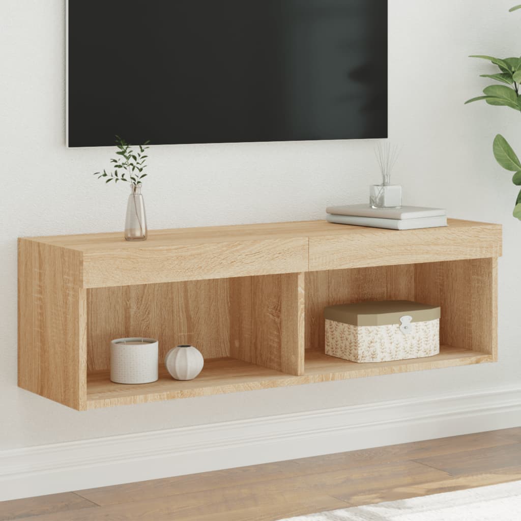 Móvel de TV com luzes LED 100x30x30 cm carvalho sonoma