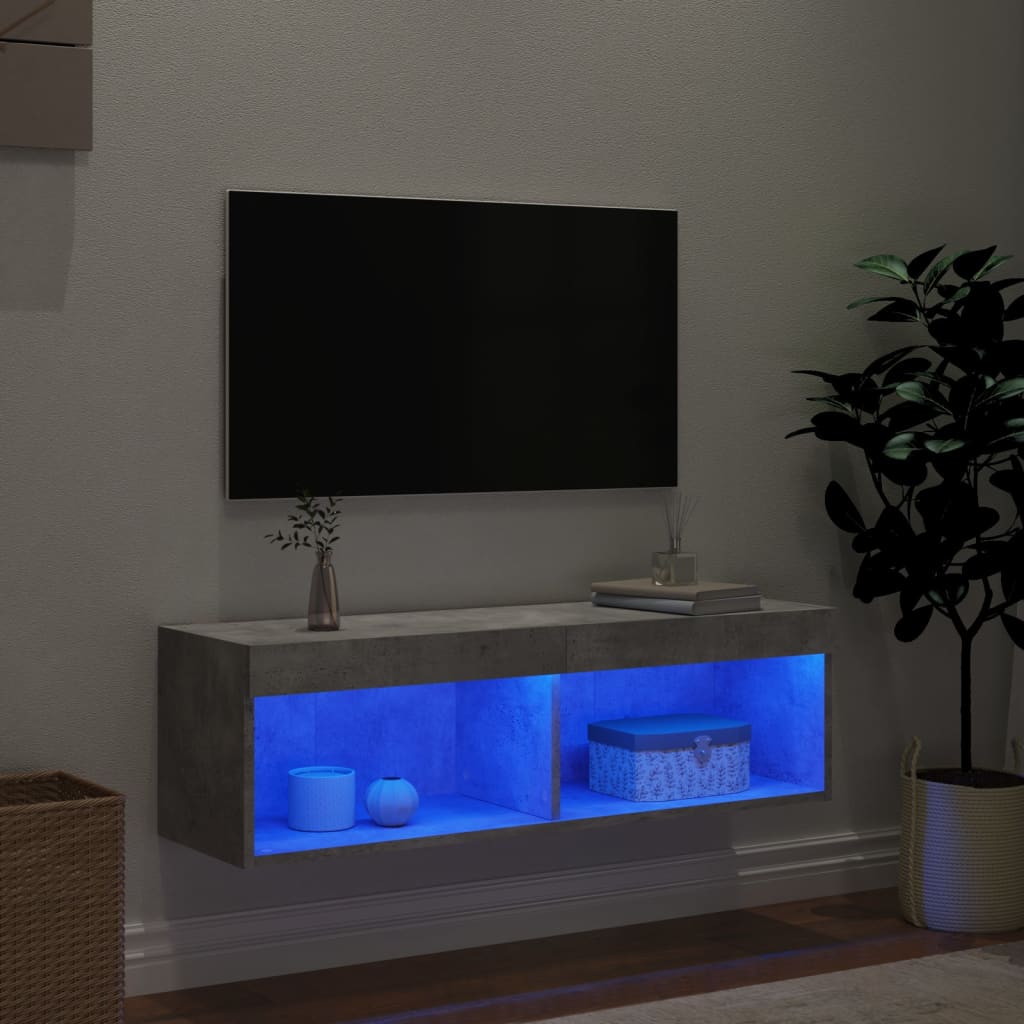 Móvel de TV com luzes LED 100x30x30 cm cinzento cimento