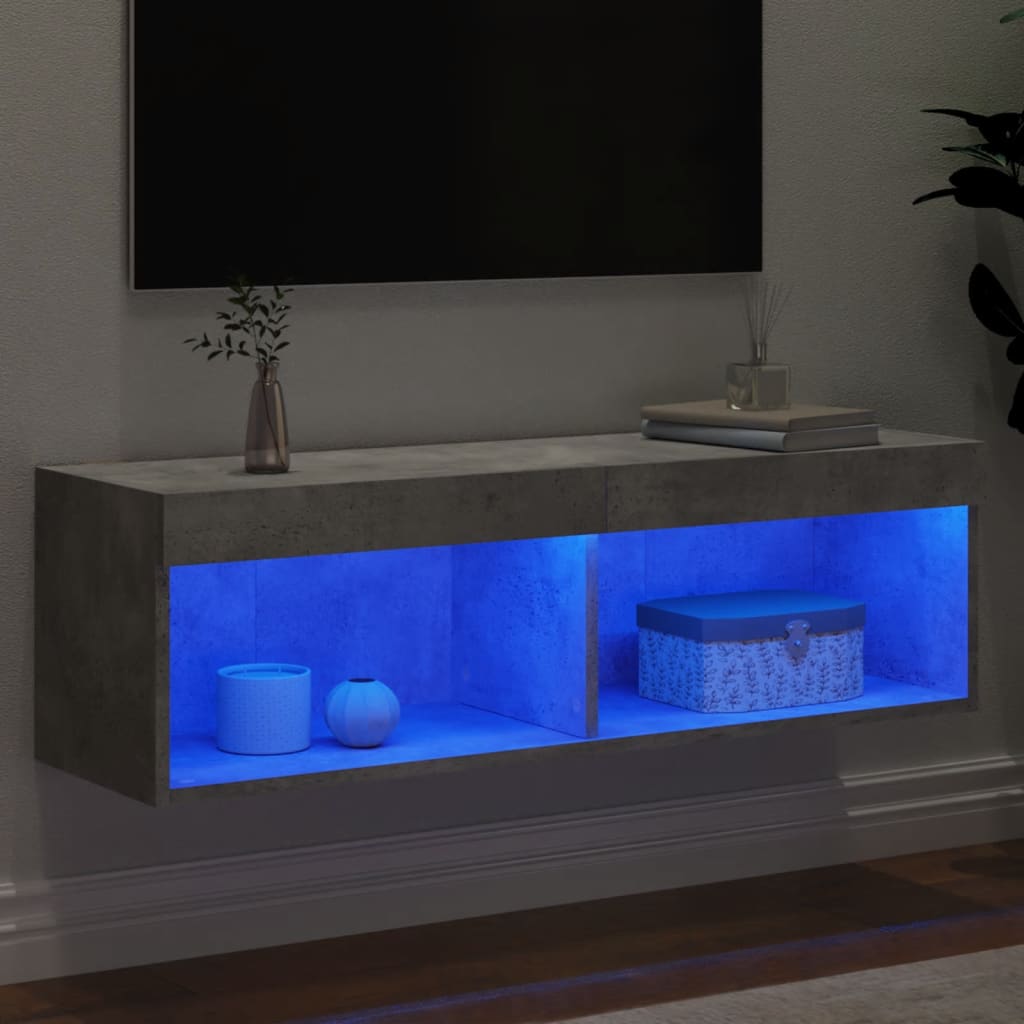 Móvel de TV com luzes LED 100x30x30 cm cinzento cimento