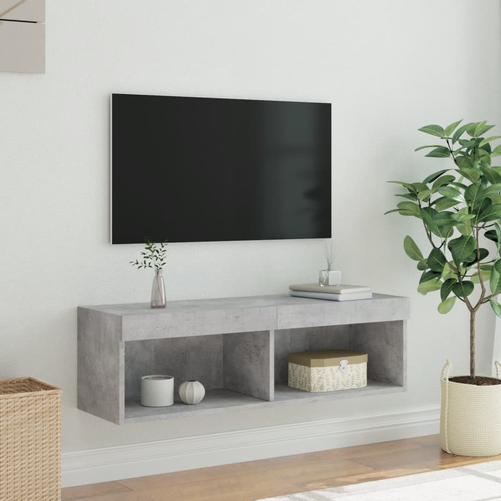 Móvel de TV com luzes LED 100x30x30 cm cinzento cimento