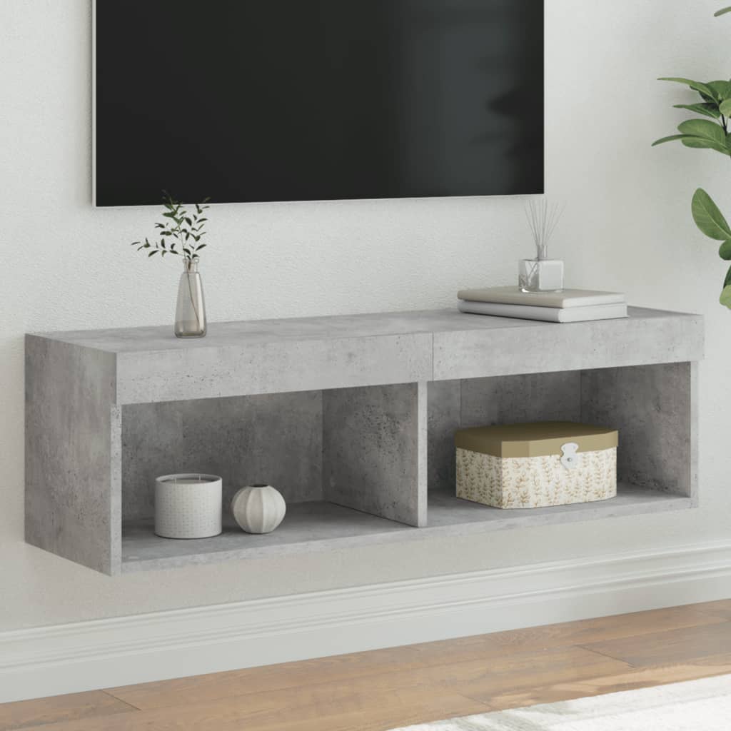 Móvel de TV com luzes LED 100x30x30 cm cinzento cimento
