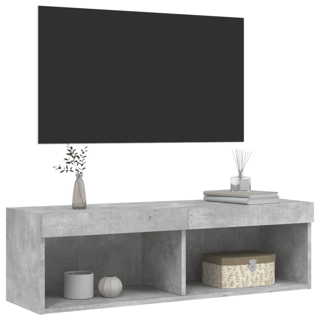 Móvel de TV com luzes LED 100x30x30 cm cinzento cimento