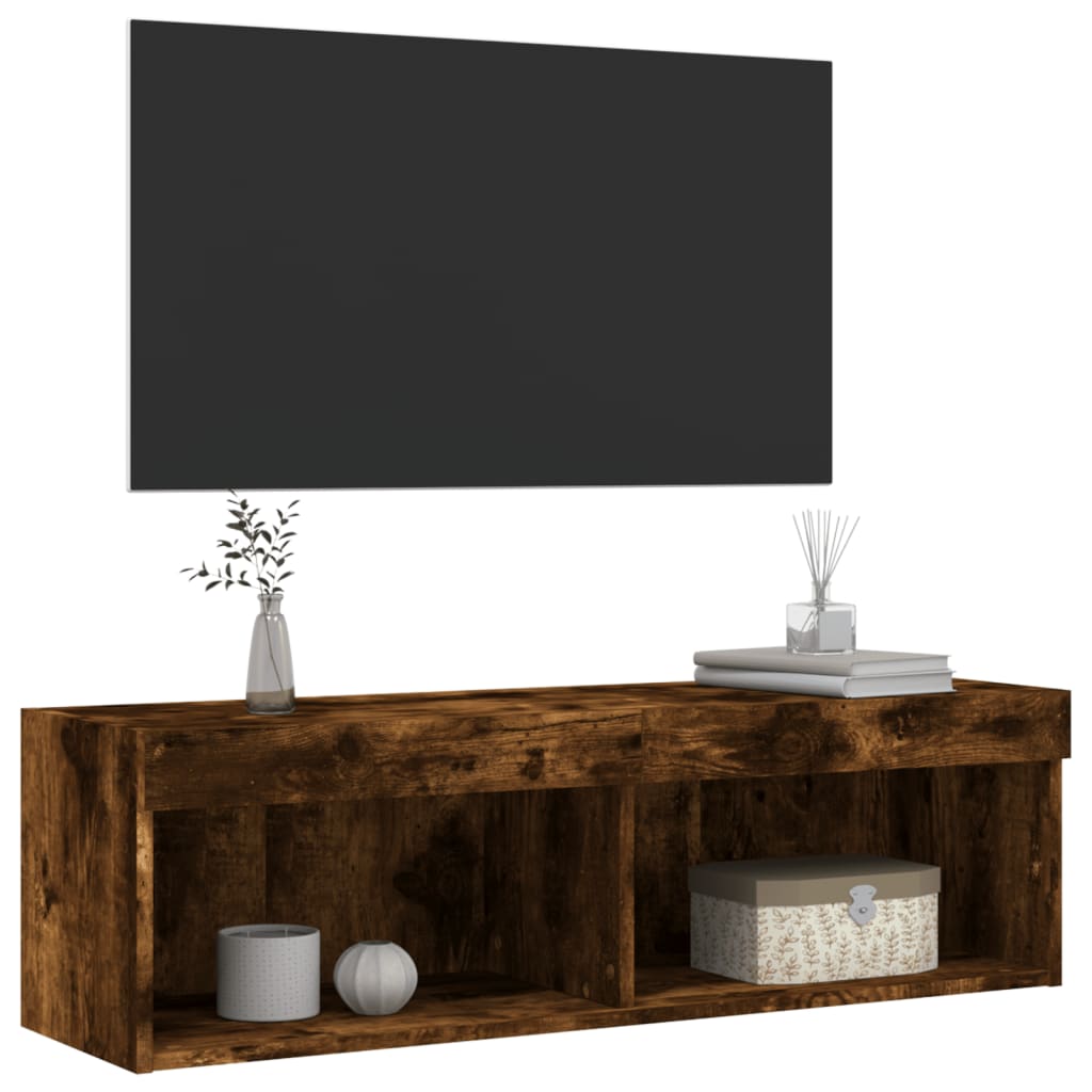 Móvel de TV com luzes LED 100x30x30 cm carvalho fumado