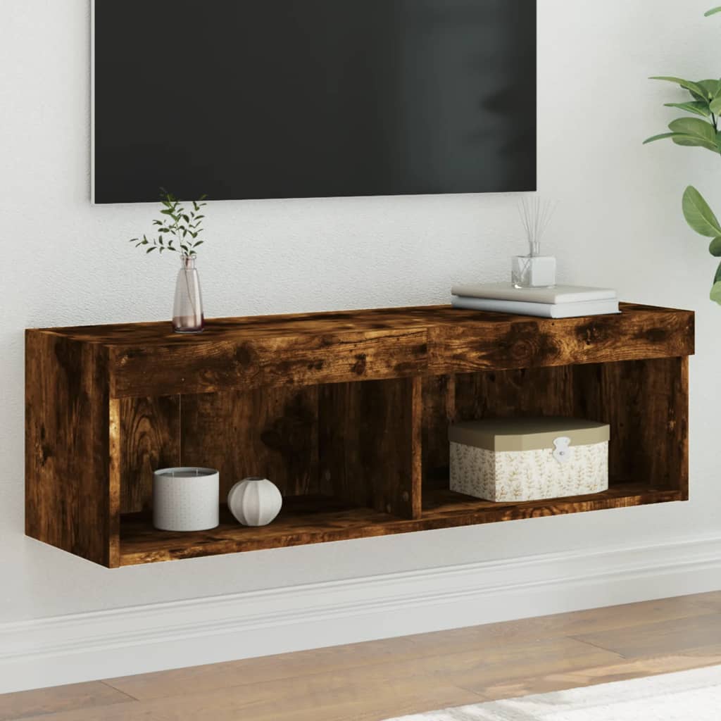 Móvel de TV com luzes LED 100x30x30 cm carvalho fumado