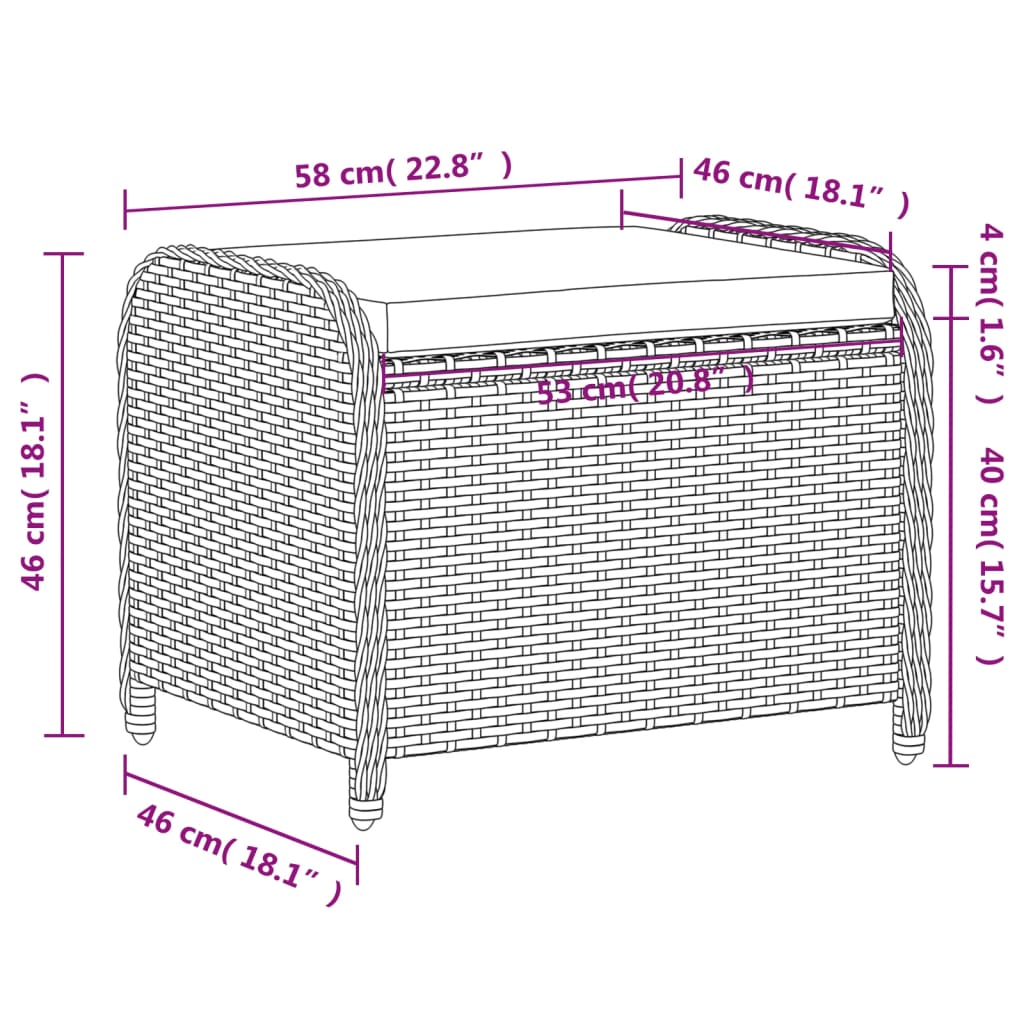 Banco de jardim com almofadão 58x46x46 cm vime PE cinzento