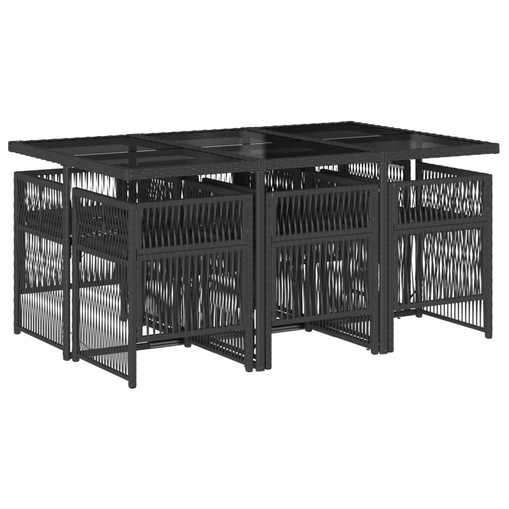 7 pcs conjunto de jantar p/ jardim c/ almofadões vime PE preto