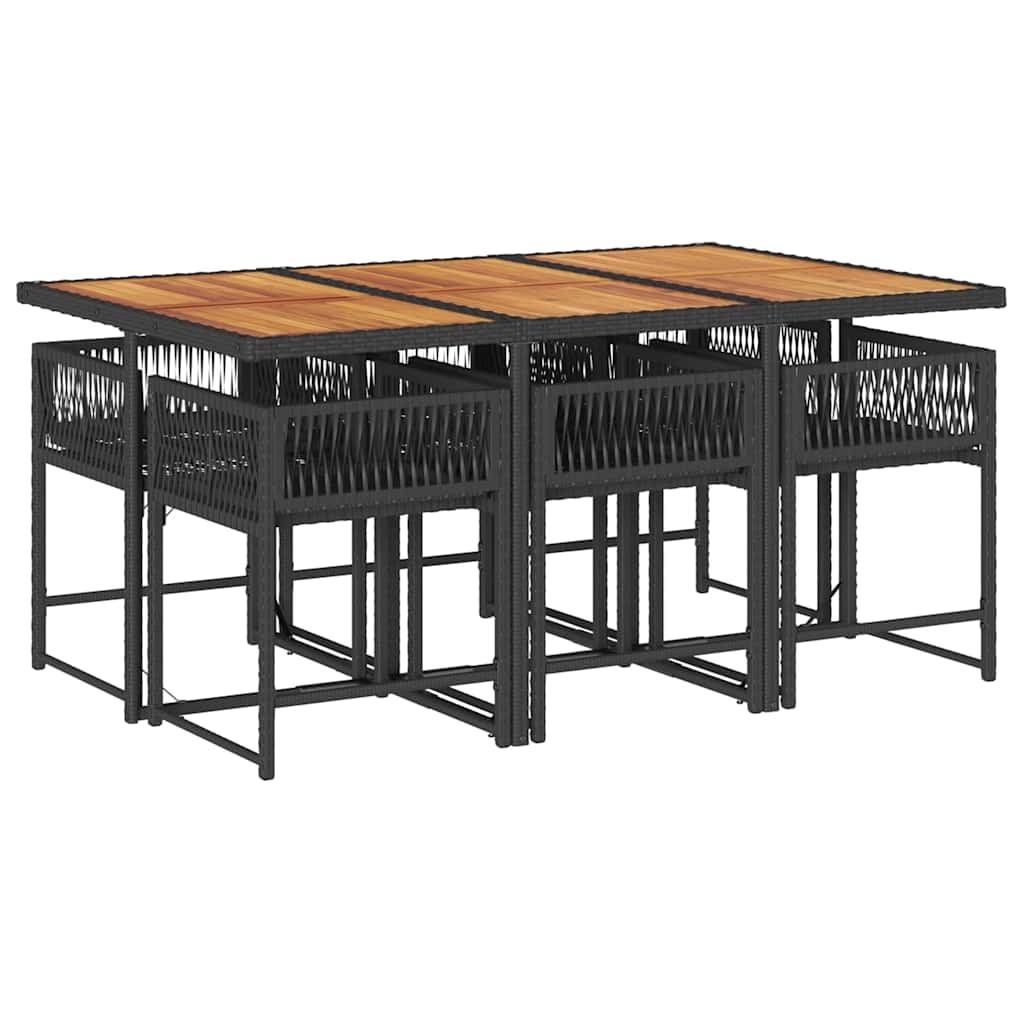 7 pcs conjunto de jantar p/ jardim c/ almofadões vime PE preto