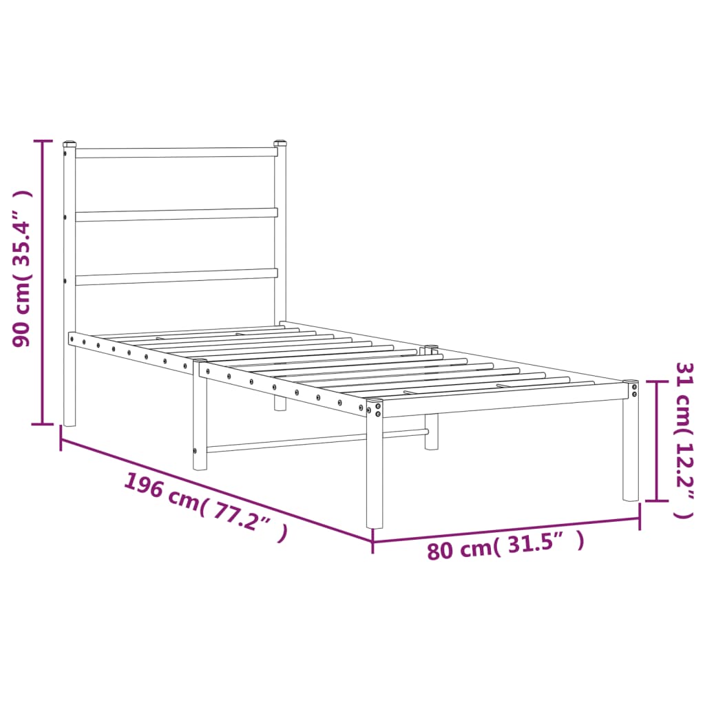 Estrutura de cama metal s/ colchão c/ cabeceira 75x190 cm preto