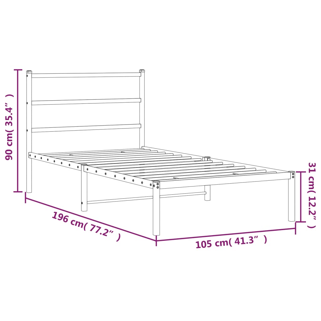 Estrutura de cama com cabeceira 100x190 cm metal preto