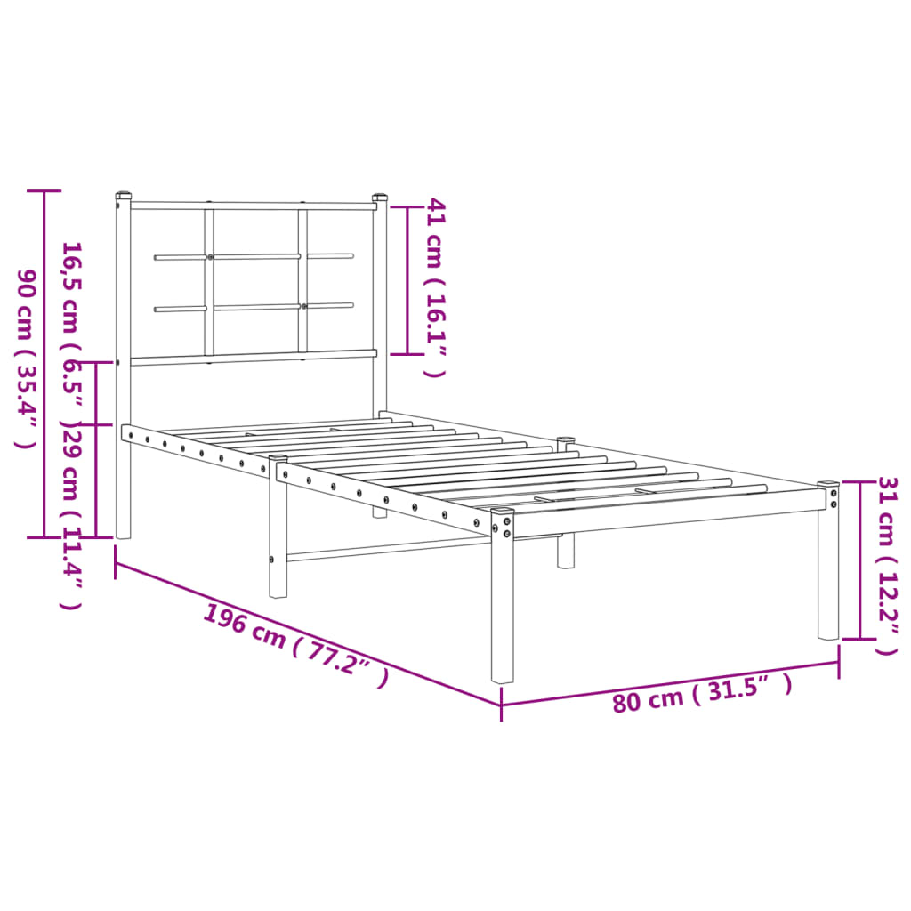 Estrutura de cama sem colchão com cabeceira 75x190 cm branco
