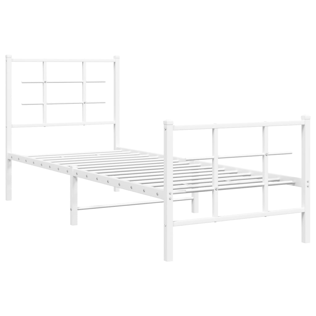 Estrutura de cama com cabeceira e pés 75x190 cm metal branco