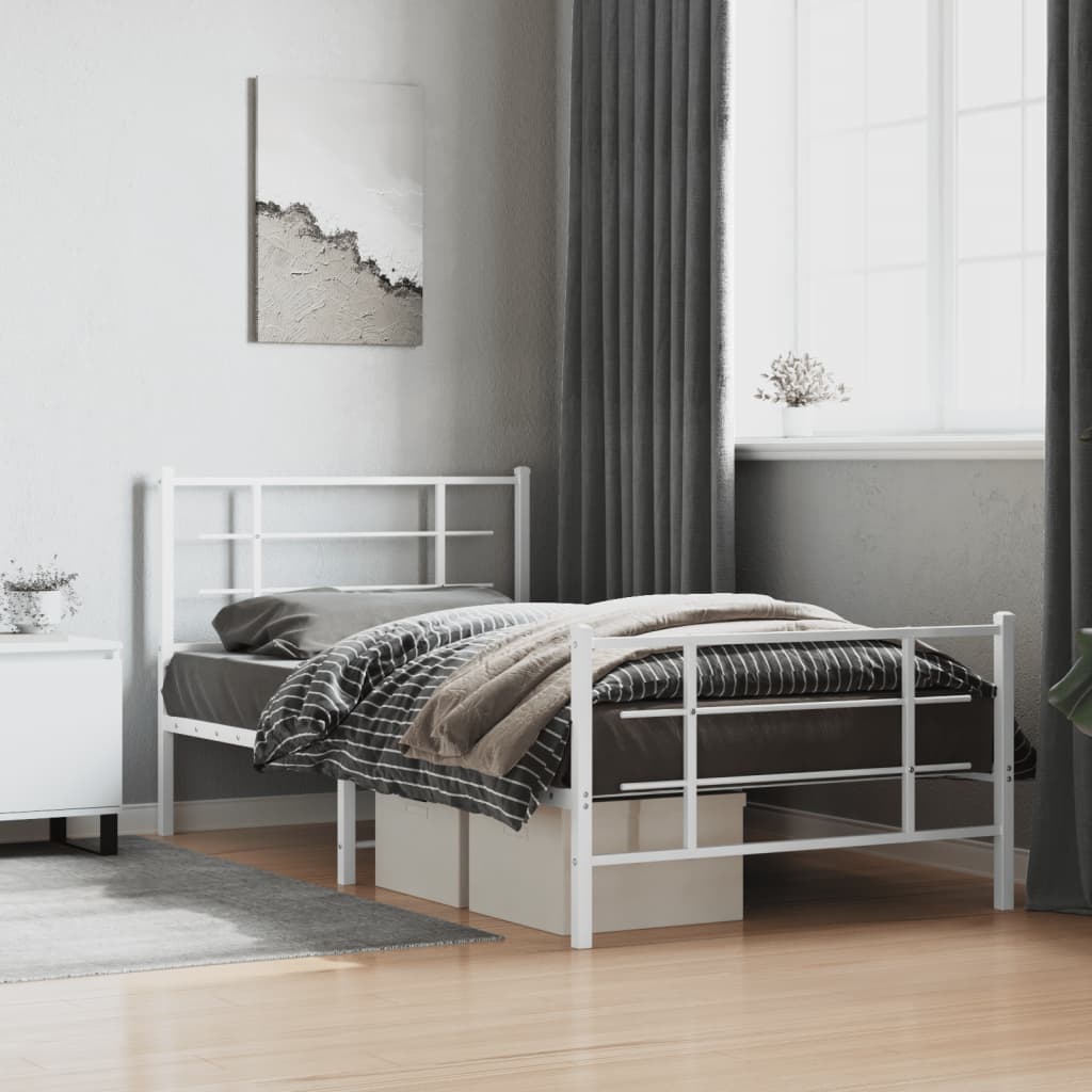 Estrutura de cama com cabeceira e pés 107x203 cm metal branco