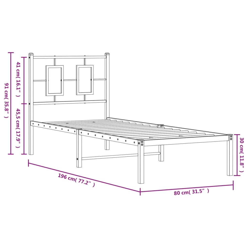 Estrutura de cama metal s/ colchão c/ cabeceira 75x190 cm preto