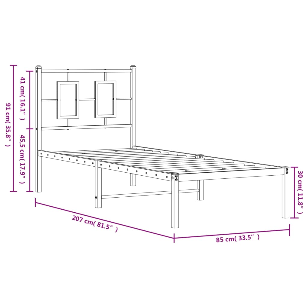 Estrutura de cama com cabeceira 80x200 cm metal preto