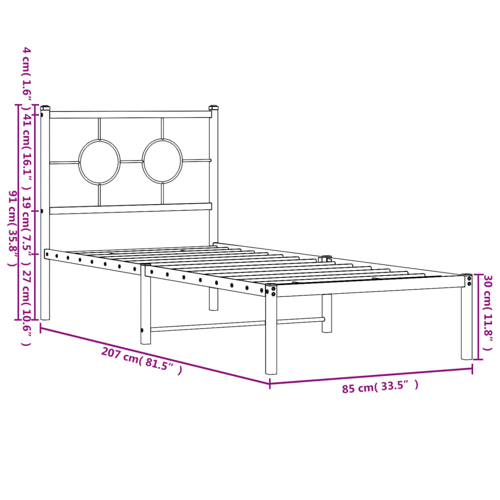 Estrutura de cama com cabeceira 80x200 cm metal branco