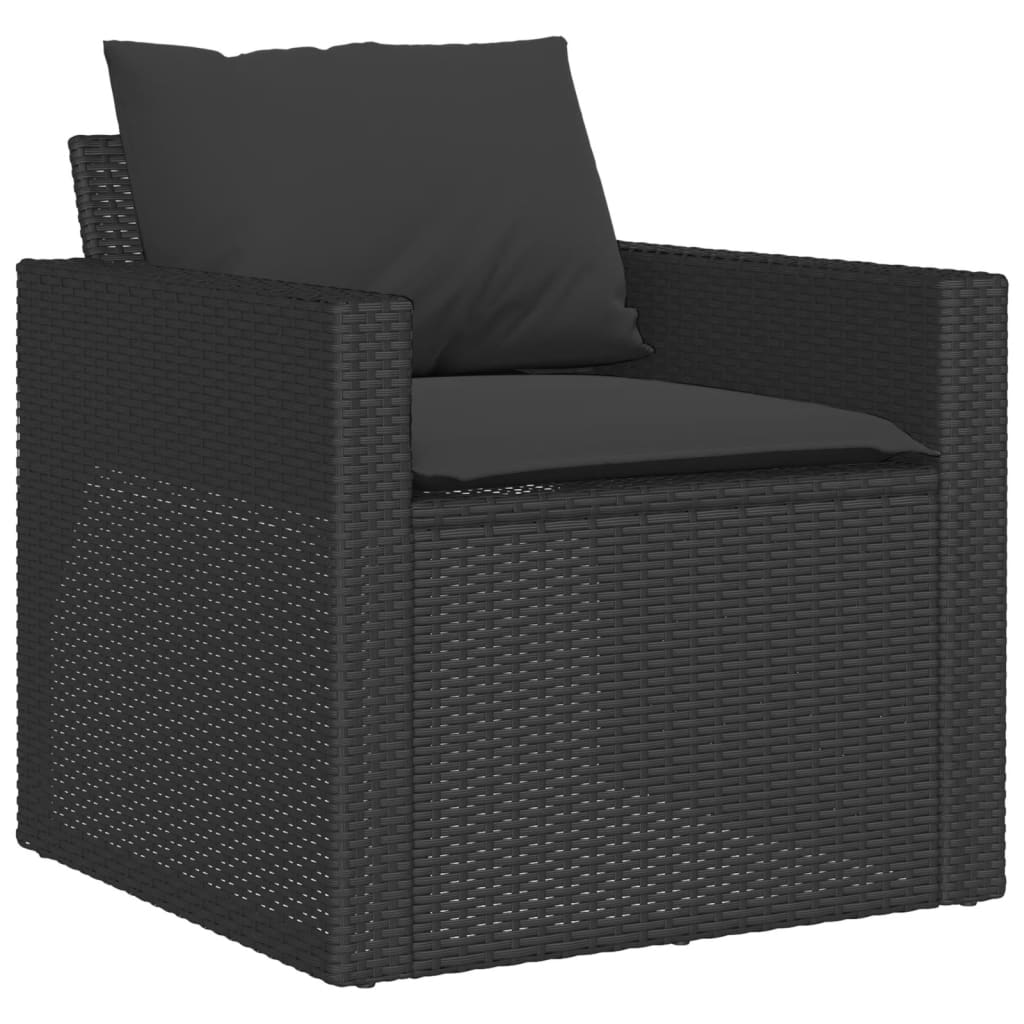 4 pcs conjunto de sofás para jardim c/ almofadões vime PE preto